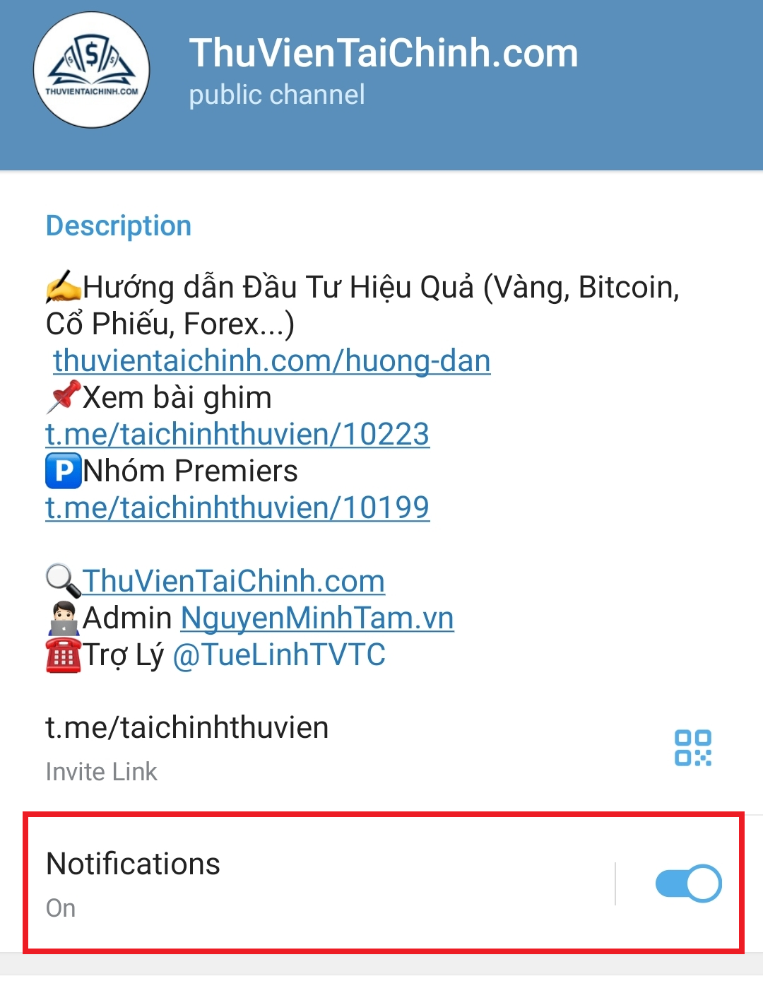 Cách tham gia nhóm Telegram ThuVienTaiChinh.com