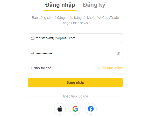 Đăng nhập vào tài khoản WeMastertrade