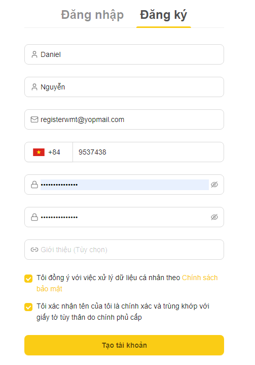 Hướng dẫn cách tạo tài khoản trên WeMastertrade