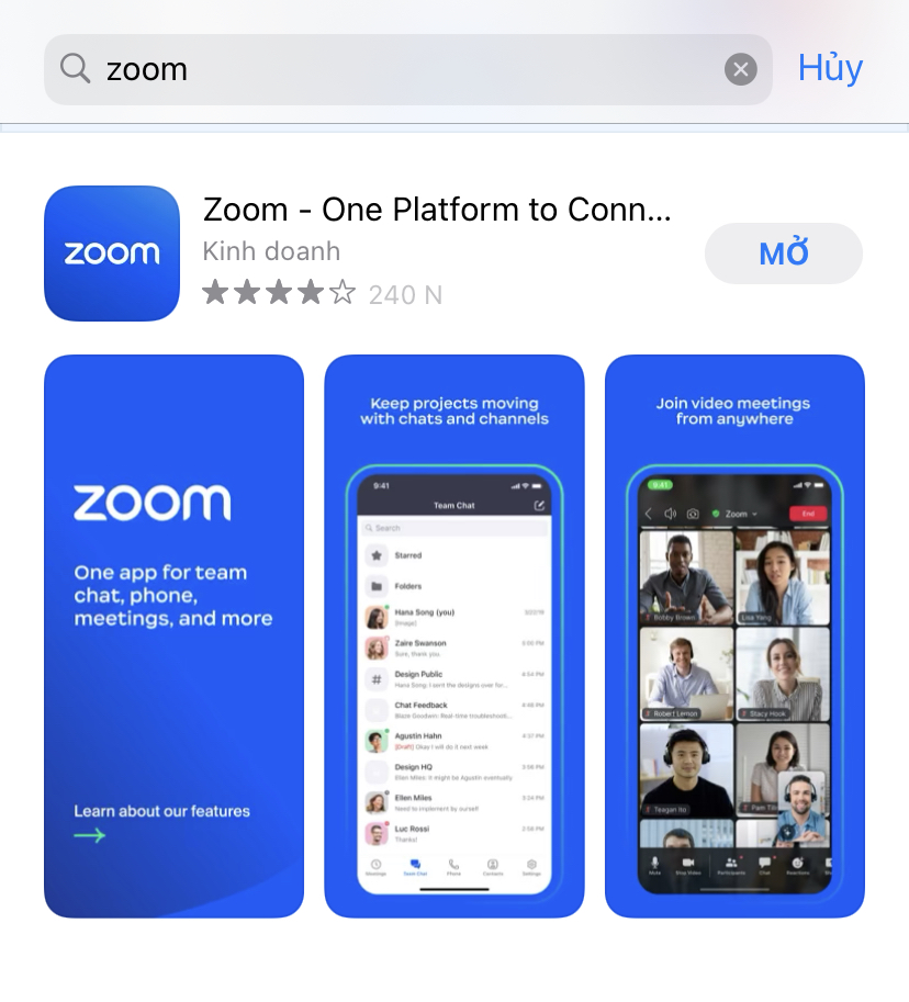 Tìm kiếm và tải ứng dụng Zoom