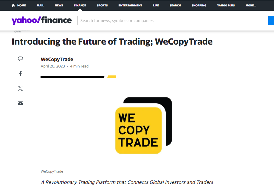 Truyền thông Quốc tế nói về WeCopyTrade – Yahoo Finance